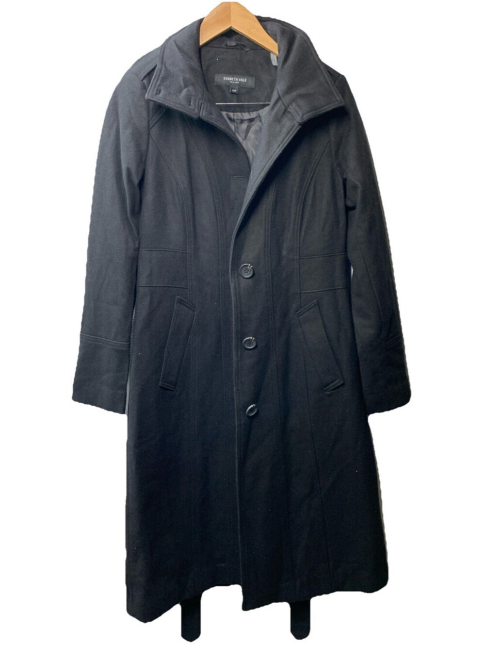 Kenneth Cole Women's Belted Military Coat Long Sleeve with Collar Black Small
